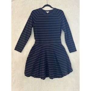 Gap Womens Navy Blue Black Striped Long Sleeve Pocket Fit Flare Dress Medium